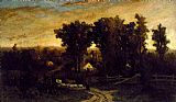 Sheep Canvas Paintings - woman with cattle and sheep at dusk
